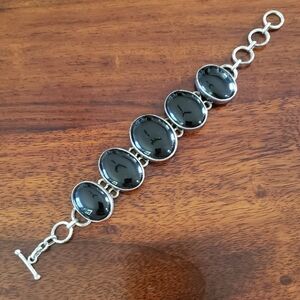 Vintage Sterling and Onyx Statement Bracelet Chunky Chain Link 54g